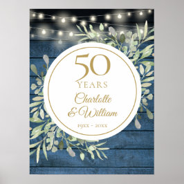 Poster String Lights Rustic Wood 50º Aniversário Sinal