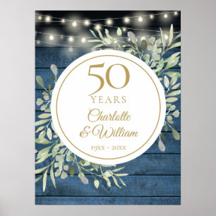 Poster String Lights Rustic Wood 50º Aniversário Sinal