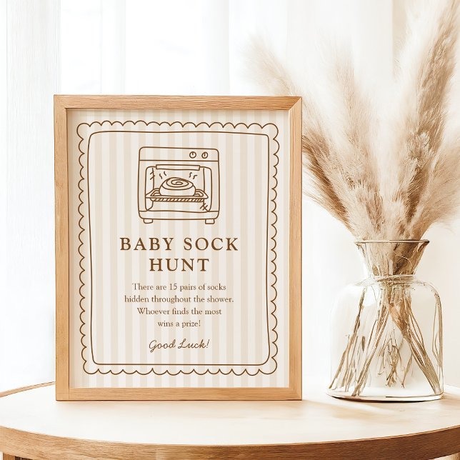 Poster Stripe Bun in the Oven Baby Sock Hunt Sign (Criador carregado)