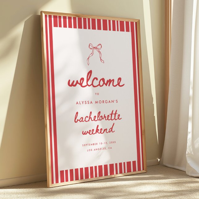 Poster Striped Bow Coquette Bachelorette Weekend Welcome (Criador carregado)