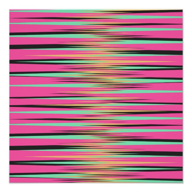 Pôster Stripes de Teal, Amarelo, Preto e Rosa (Frente)