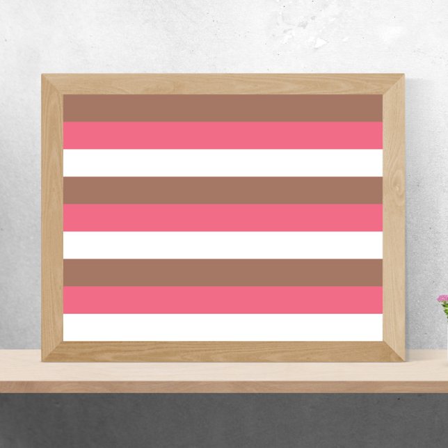 Poster Stripes Mocha Castanho Cor-de-Rosa Branco (A poster made up of mocha brown, pink and white stripes)