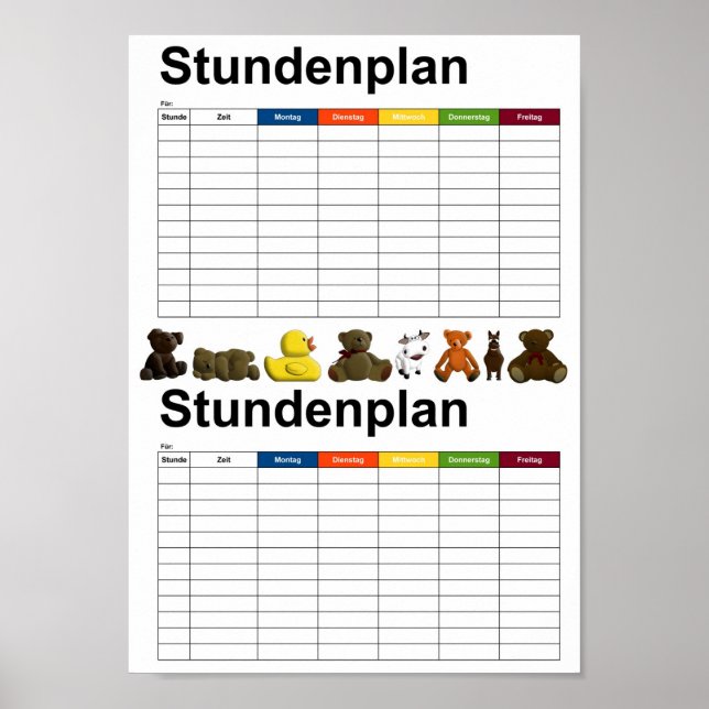 Poster Stuffed Animals / Toys / Timetable (Frente)