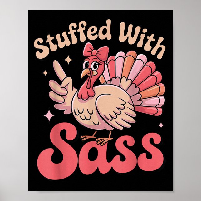 Poster Stuffed With S Turkey Cute Nk Coquette Thanksgivin (Frente)