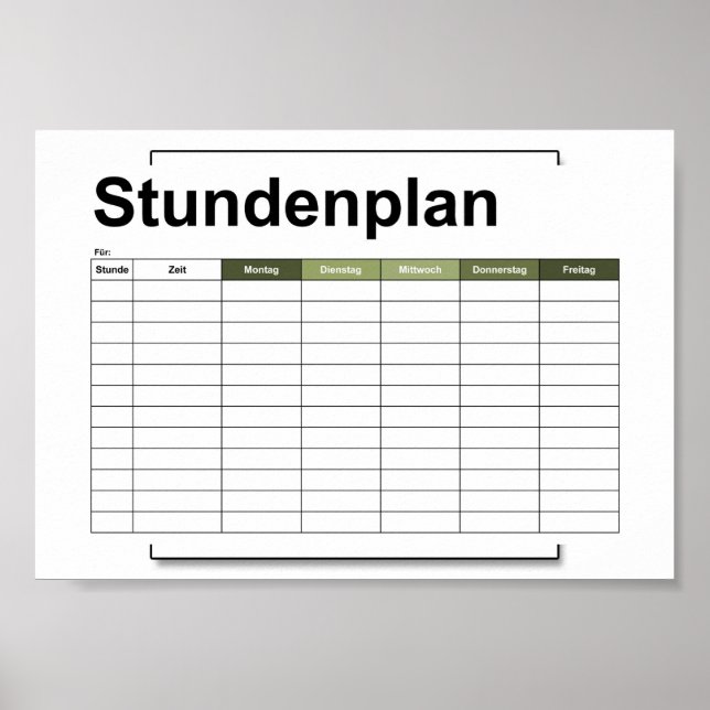 Poster stundenplan, time, agenda, poster, deutsch po (Frente)