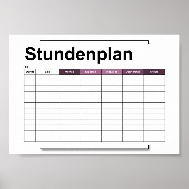 Pôster stundenplan, time, agenda, poster, deutsch po (Frente)
