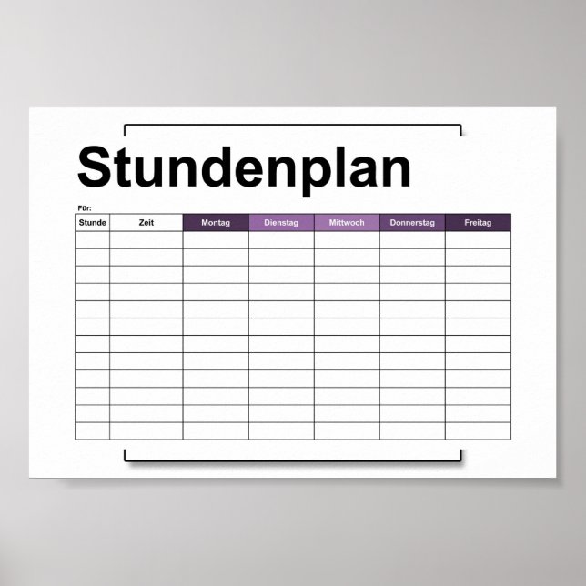 Poster stundenplan, time, agenda, poster, deutsch po (Frente)