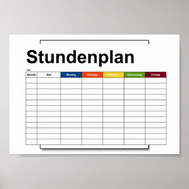 Pôster stundenplan, time, agenda, poster, deutsch po (Frente)