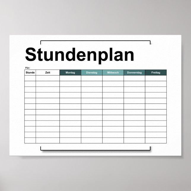 Pôster stundenplan, time, agenda, poster, deutsch po (Frente)