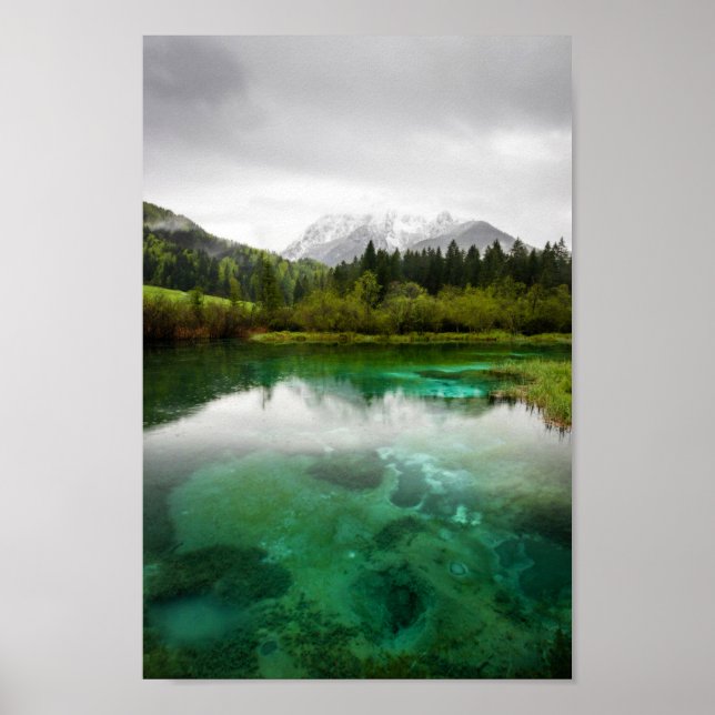 Poster Stunning cloudy day at Zelenci springs, Slovenia (Frente)