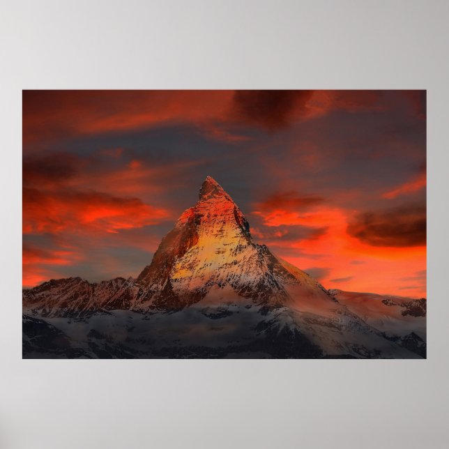 Poster Stunning matterhorn red sky landscape (Frente)