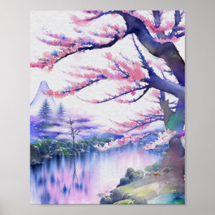 Poster Stunning Watercolor Sakura Cherry Blossom Painting