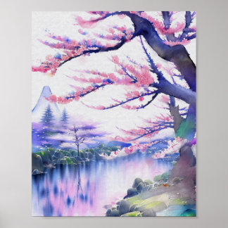 Poster Stunning Watercolor Sakura Cherry Blossom Painting