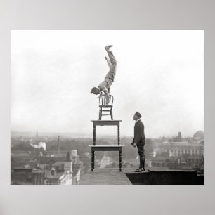 Pôster Stuntman Performs Balancing Act, 1917. Vintage