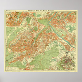 Poster Stuttgart Map, Stuttgart Germany, Germany Map 1954