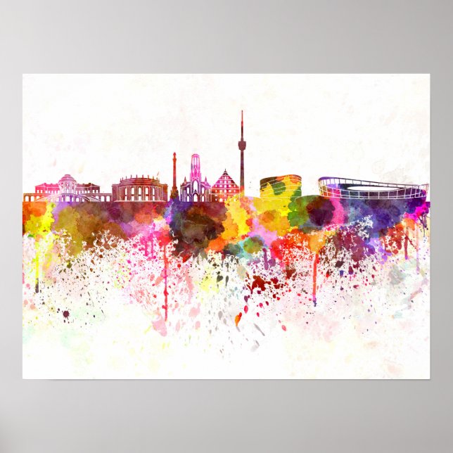 Pôster Stuttgart skyline in watercolor background (Frente)