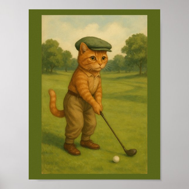POSTER Stylish Cat Playing Golf Personalized  (Frente)