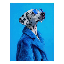 Pôster Stylish Dalmatian Dog Portrait in Blue Fur Coat