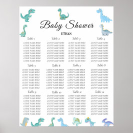 Poster Stylish Dinosaur Baby Shower White
