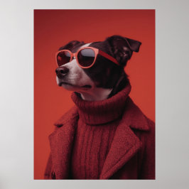 Poster Stylish Dog Portrait in Red
