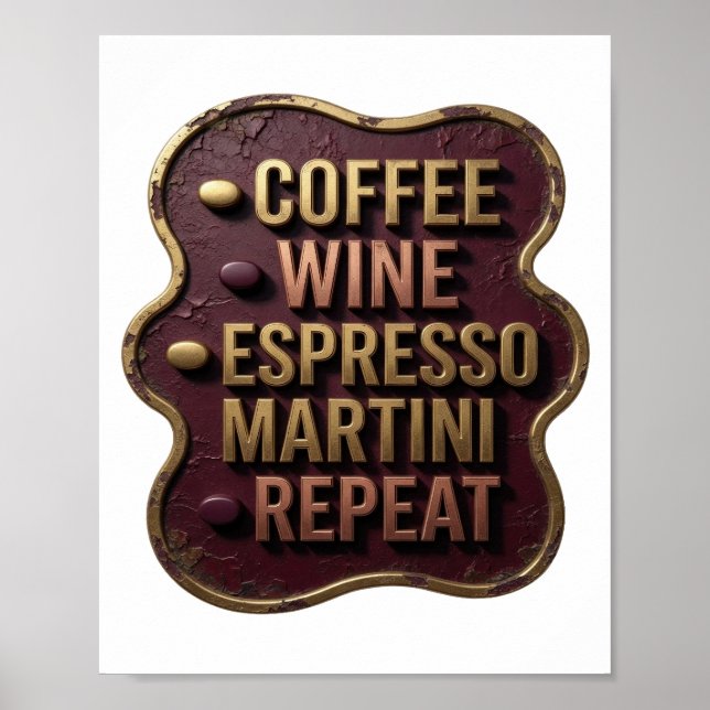 Poster Stylish Gold CAFÉ VINHO ESPRESSO MARTINI REPEA v2 (Frente)
