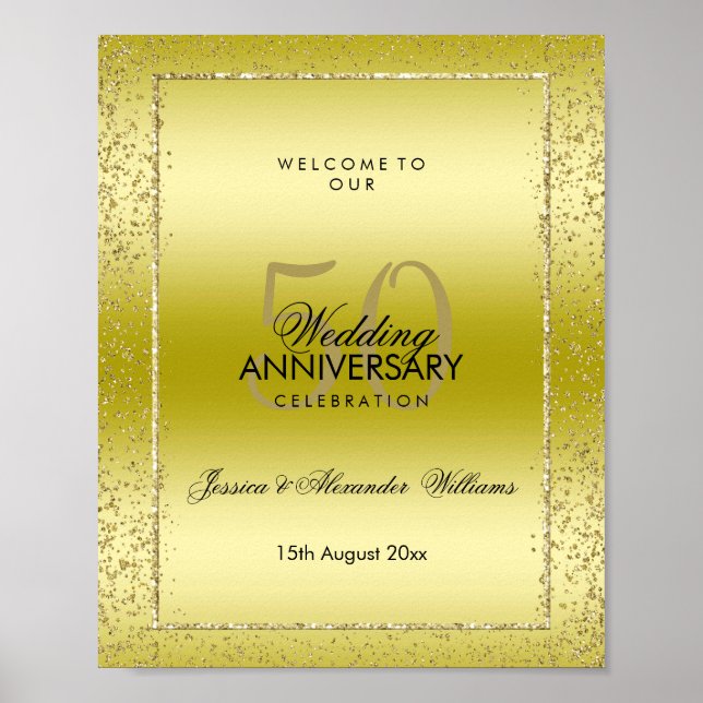 Poster Stylish Gold Confetti 50th Golden Wedding  (Frente)