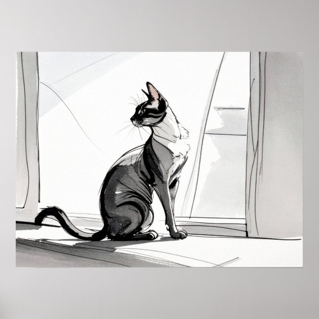 Poster Stylish Minimalist Art Cat in the City Sunning  (Frente)