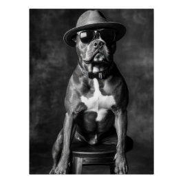 Pôster Stylish Pitbull with Hat and Sunglasses