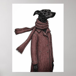 Poster Stylized Greyhound Drawing with Vintage Coat