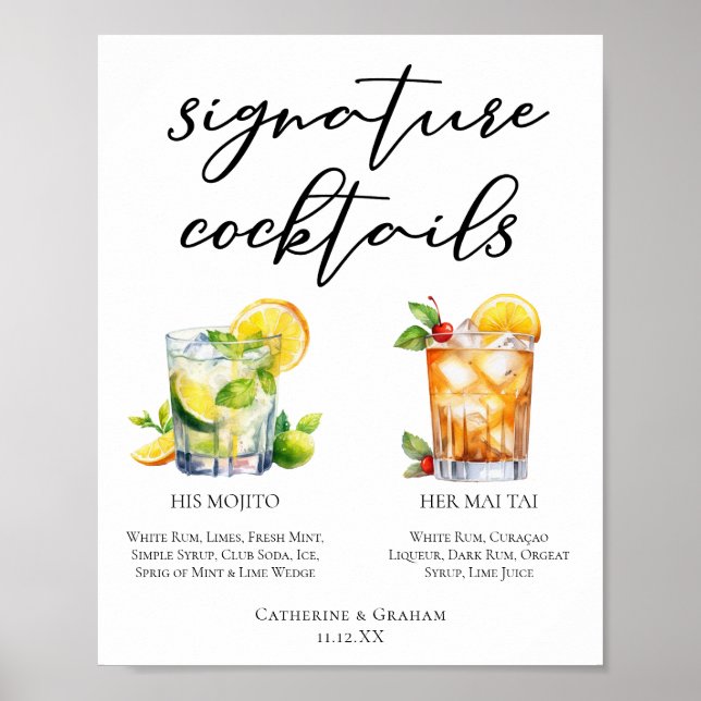 Poster Sua Assinatura De Rum, Cocktails, Menu Casamento (Frente)