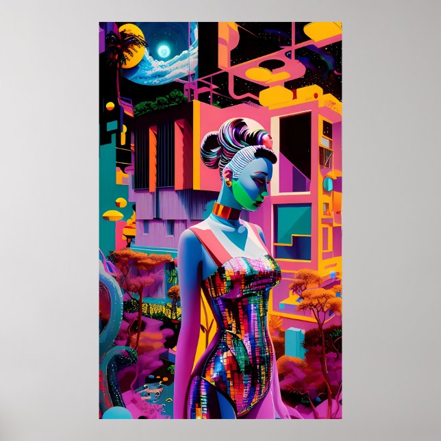 Poster Sua Bonsai Vaporwave Fora De Kanagawa (Frente)