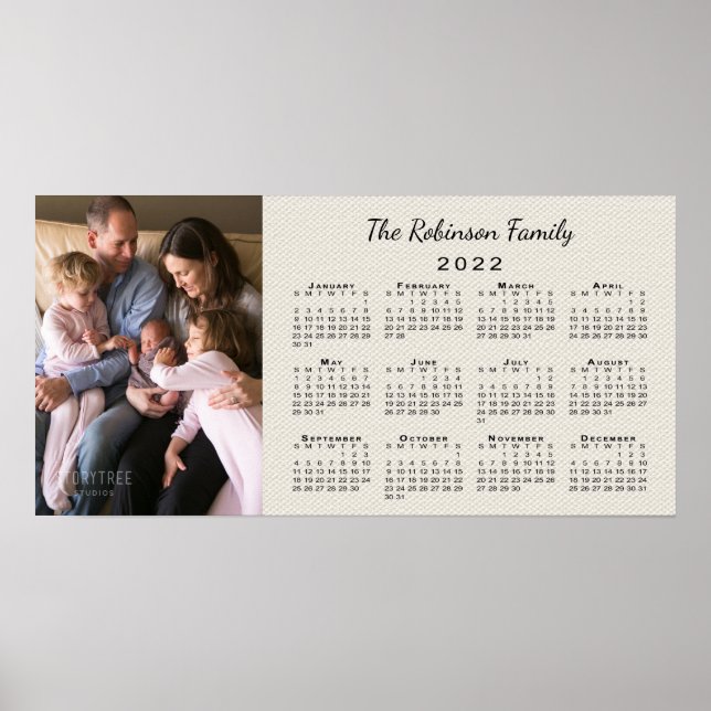Poster Sua Canvas Faux do Calendário 2022 da Foto e Nome (Frente)