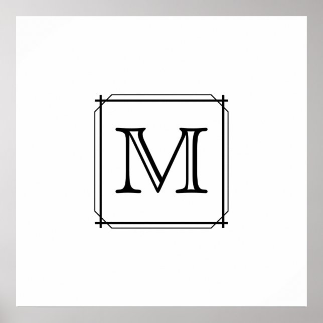 Poster Sua Carta. Monograma personalizado. Preto & Branco (Frente)