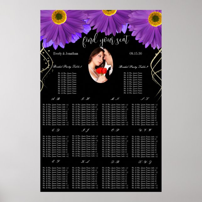 Pôster Sua Foto: Black & Plum Gerber Daisy Seating Chart (Frente)