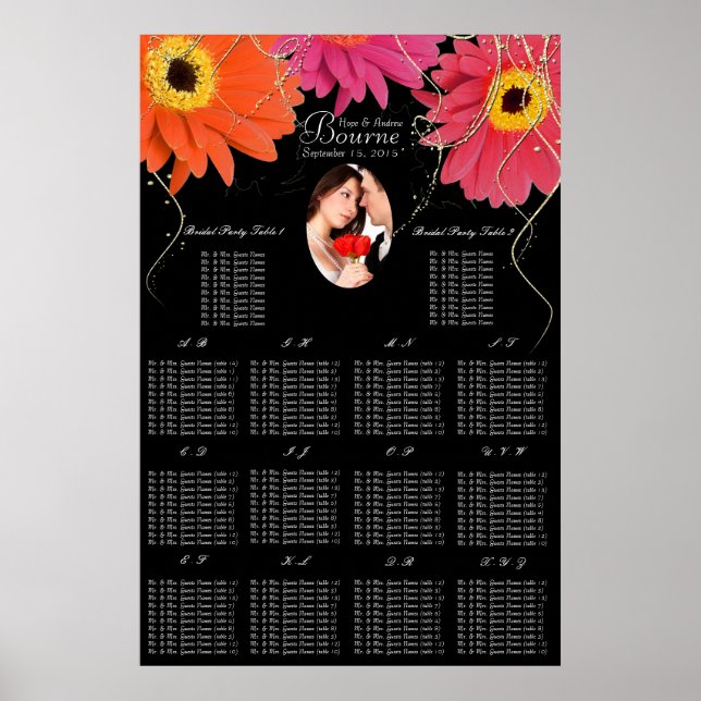 Pôster Sua Foto: Black & Plum Gerber Daisy Seating Chart (Frente)