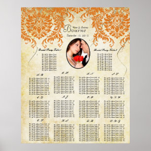 Pôster Sua Foto: Coral Damask Dourado Seating Chart