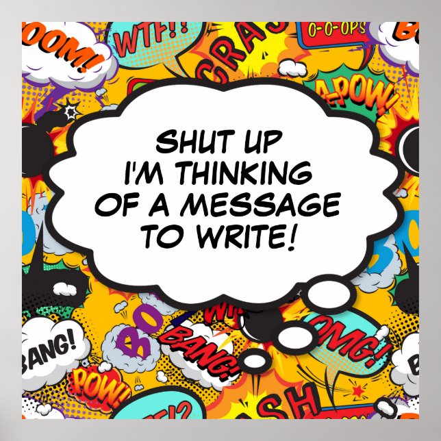 Poster Sua Mensagem Bolha Divertida de Pensamento Retro Q (Frente)