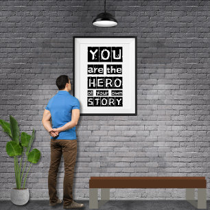 Poster Sua Própria História Herói Negro e Branco Motivaçã