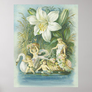 Poster Suavidade - Fadas, Cisne e Flor