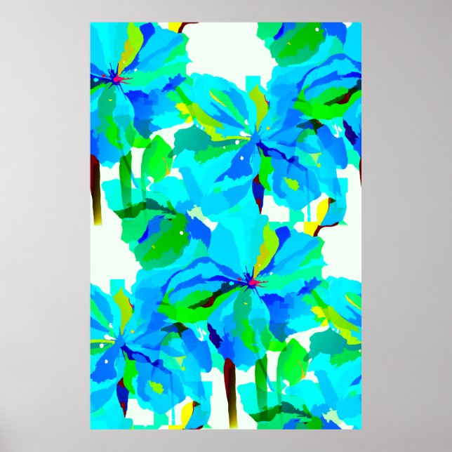 Poster Sublime Himalayan Poppy Aqua Green Padrão Floral (Frente)