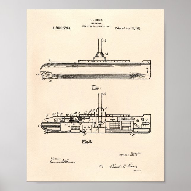 Pôster Submarino 1919, Anterior Arte Patente (Frente)
