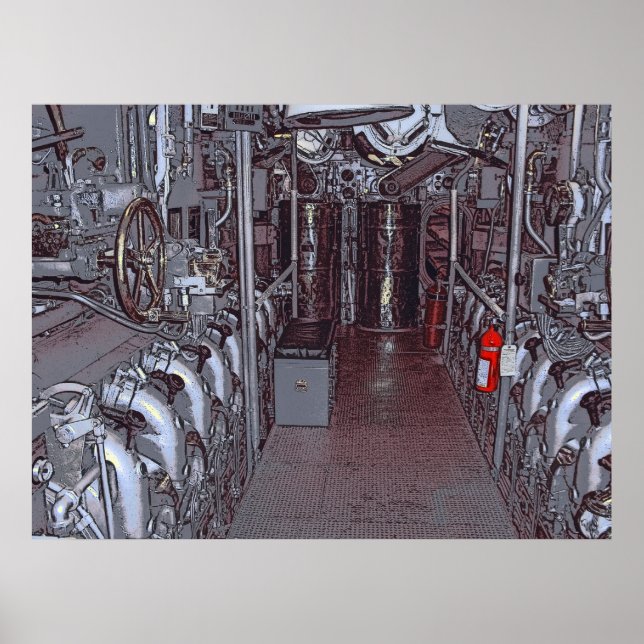 PÔSTER SUBMARINO BOWFIN USADO PELA SALA DO MOTOR - HAWAII (Frente)