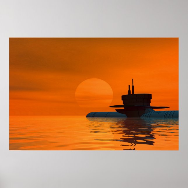 Poster submarino no pôr do sol (Frente)