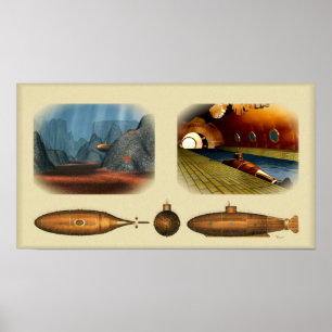 Pôster submarino retrô