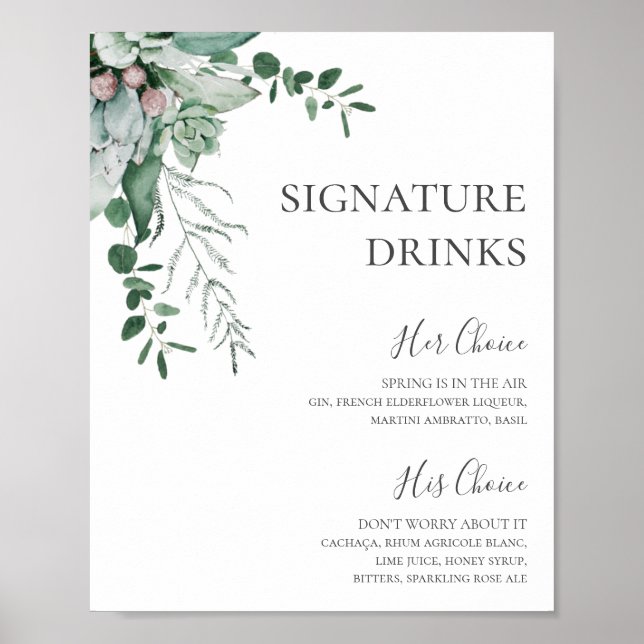 Poster Succulent Greenery | Signature Drinks Sign (Frente)