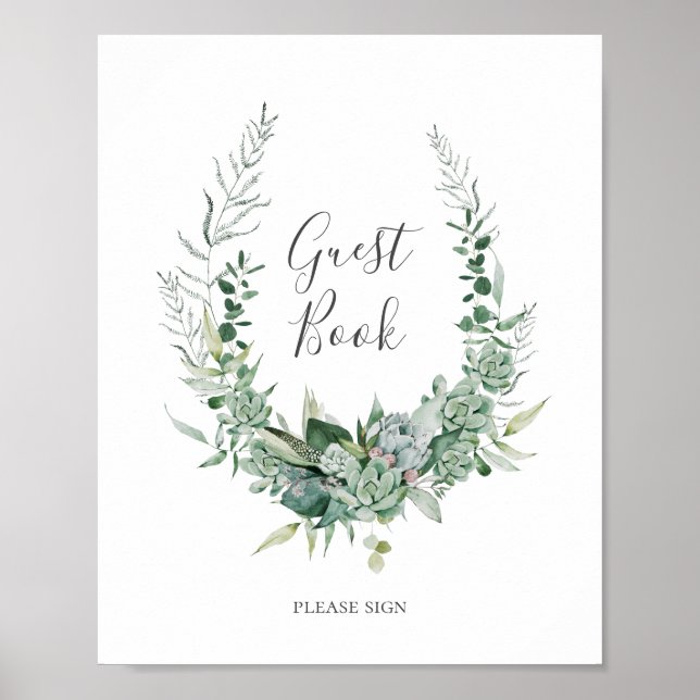 Poster Succulent Greenery | Sinal do livro convidado (Frente)