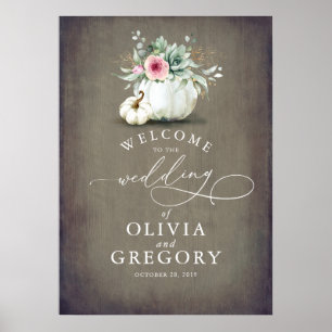 Poster Succulents Greenery and Pumpkins Wedding Welcome