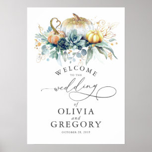 Poster Succulents Greenery and Pumpkins Wedding Welcome