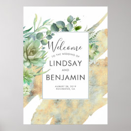 Poster Succulents Greenery Dourado Watercolor Casamento