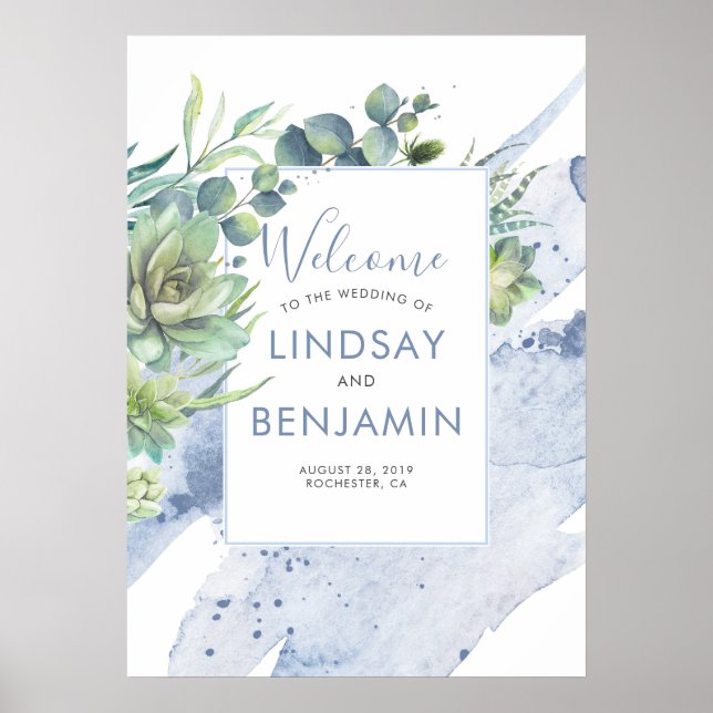 Poster Succulents Greenery Dusty Blue Wedding (Frente)